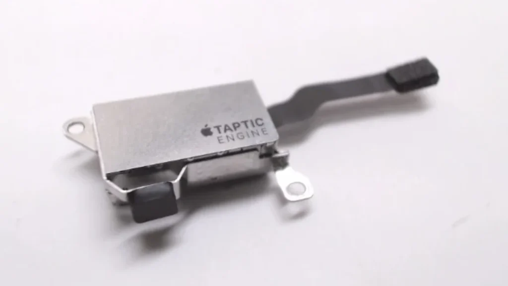 Ilustração do Taptic Engine do iPhone que gera vibrações.