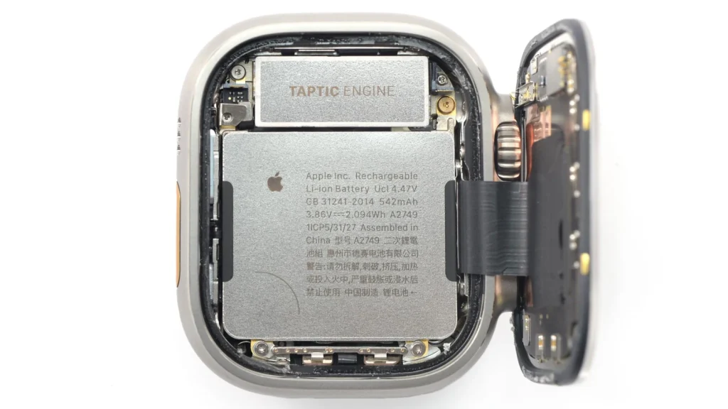 Ilustração do Taptic Engine do Apple Watch que gera vibrações.