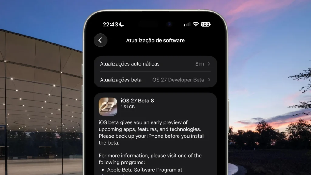 Apple lançou o iOS 27 beta 8. A próxima paragem deverá ser a versão final