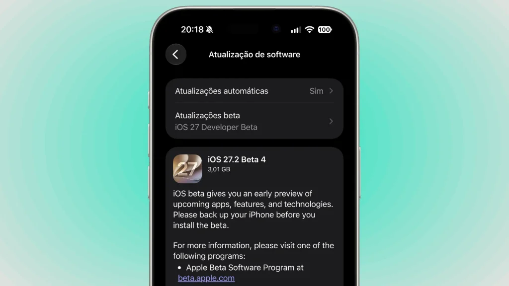Apple lança quarta beta do iOS 27.2 com Siri em português e suporte ao HomeView