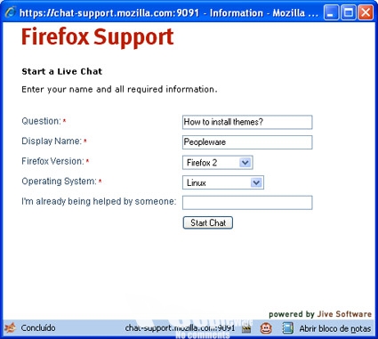 Suporte via chat para o Firefox